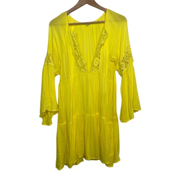 O'NEILL | Saltwater Solids Bell Sleeve Beach Dress Bright Lemon | Size M - Picture 3 of 11